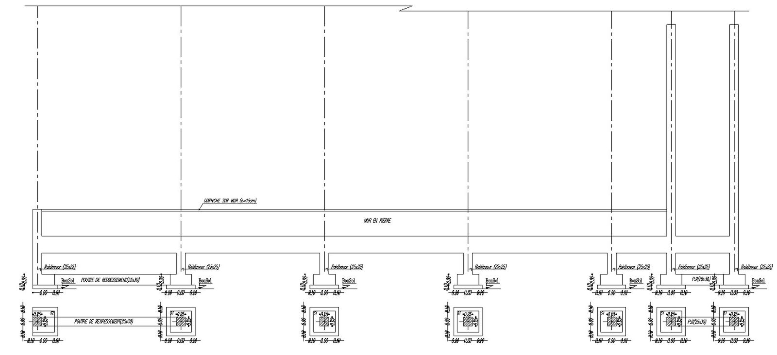 AutoCAD 2D drawing of outer wall foundation details, CAD file, dwg file