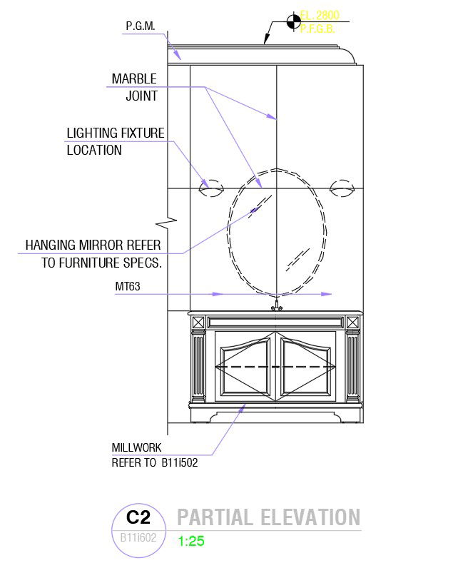 AutoCAD 2D drawing of partial wall elevation, CAD file, dwg file