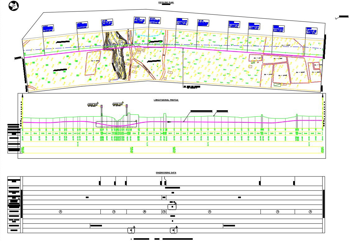 AutoCAD 2D drawing of pipeline system plan, dwg file, CAD file