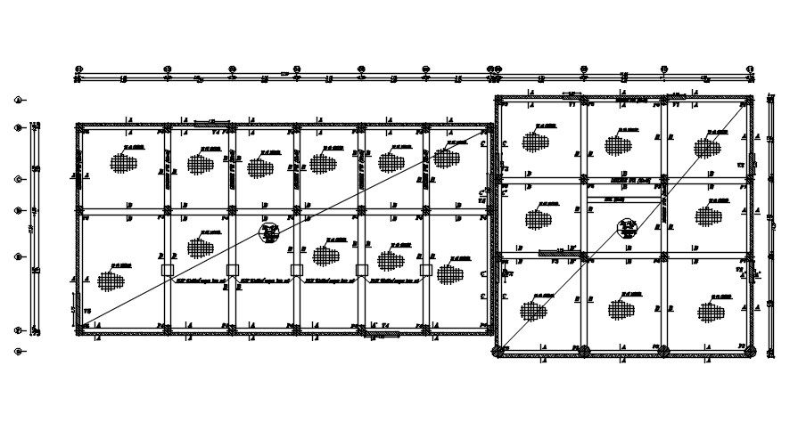 AutoCAD 2D drawing of raft foundation layout plan, CAD file, dwg file