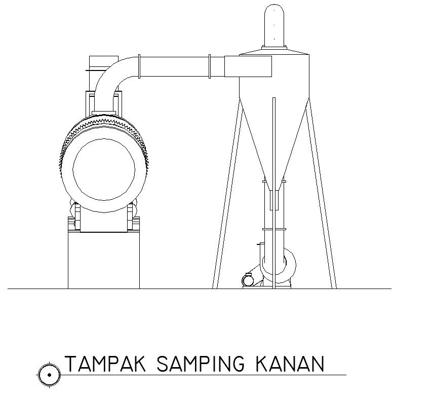 AutoCAD 2D drawing of right side view of incinerator machine, CAD file, dwg file