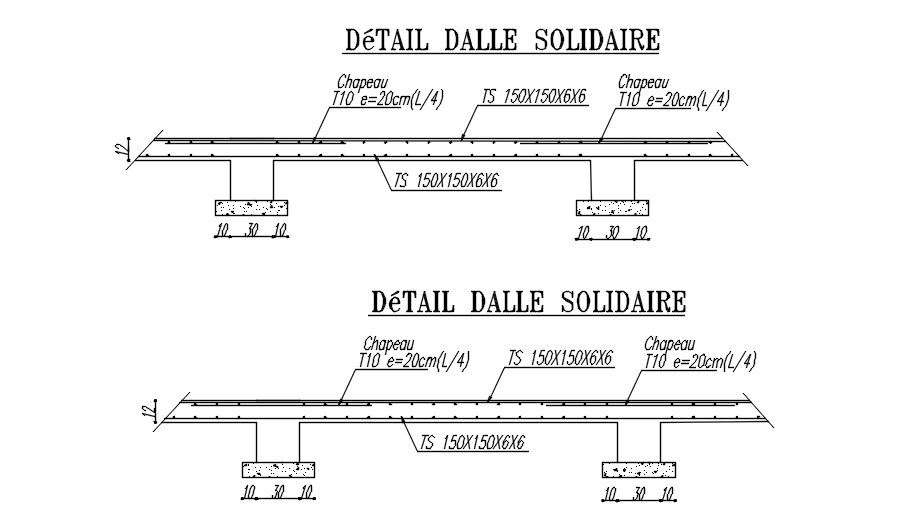AutoCAD 2D drawing of solid slab reinforcement details, CAD file, dwg file