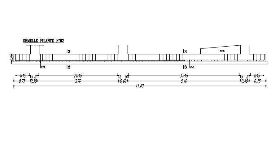AutoCAD 2D drawing of strip foundation reinforcement details, CAD file, dwg file