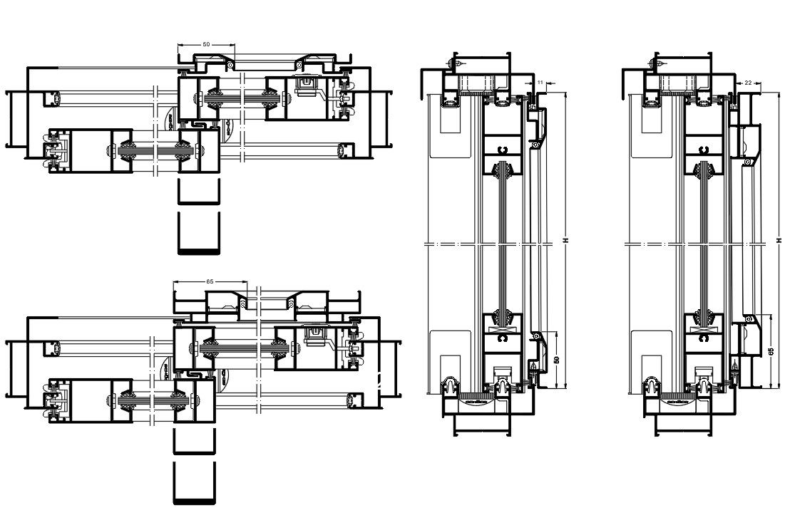 AutoCAD 2D drawing of the bottom flush and fly mesh section plan details. Download the AutoCAD DWG file.