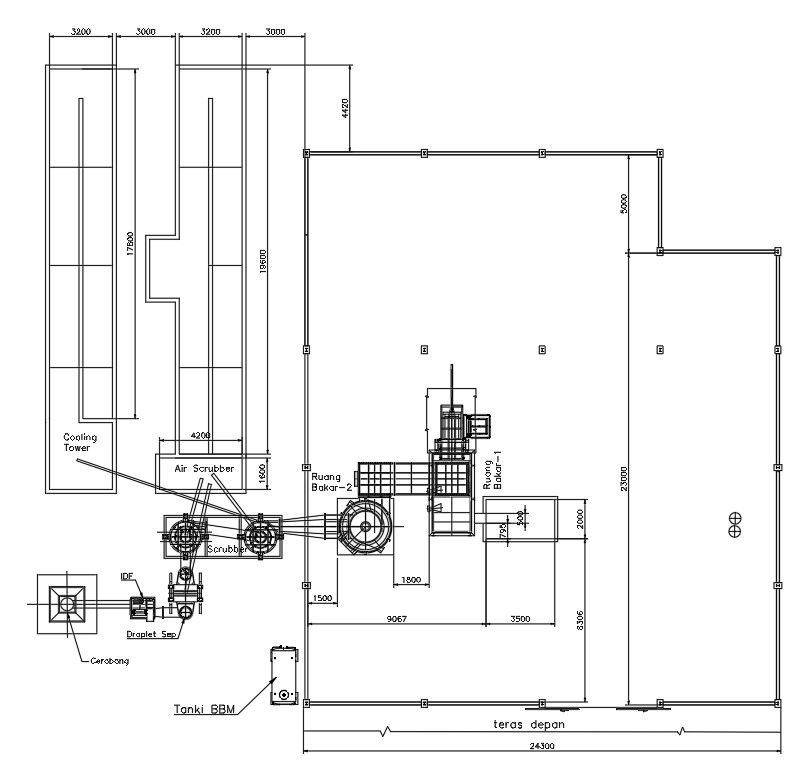 AutoCAD 2D layout plan of incinerator, dwg file, CAD file
