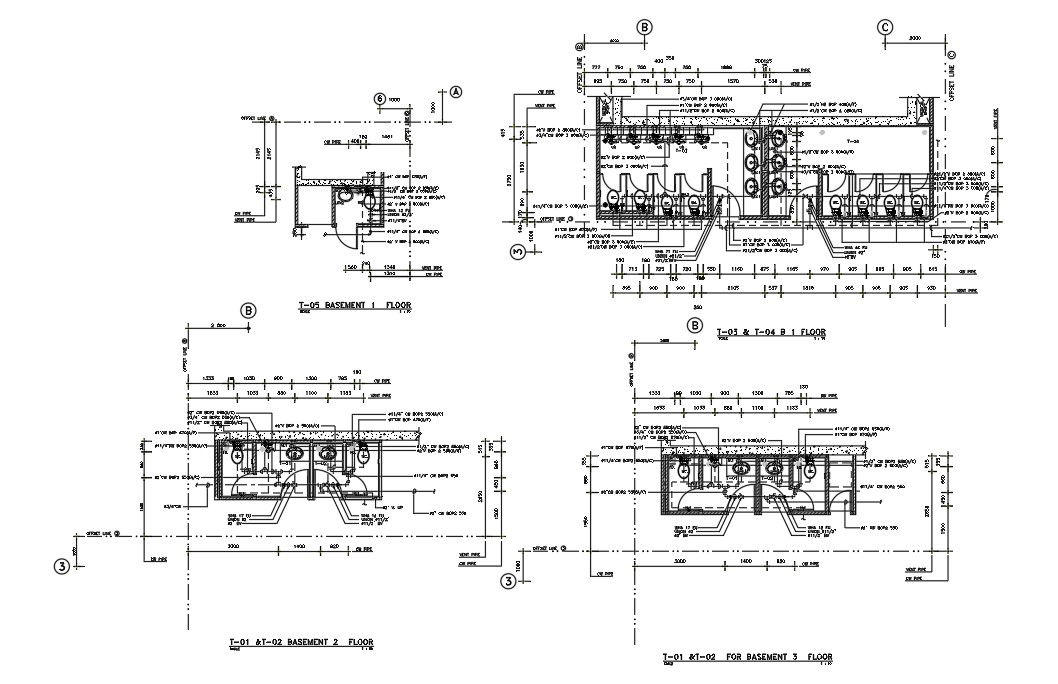 AutoCAD 2D of Toilet Plumbing and Mechanical Basement Plan of a building . Download the AutoCAD DWG file.