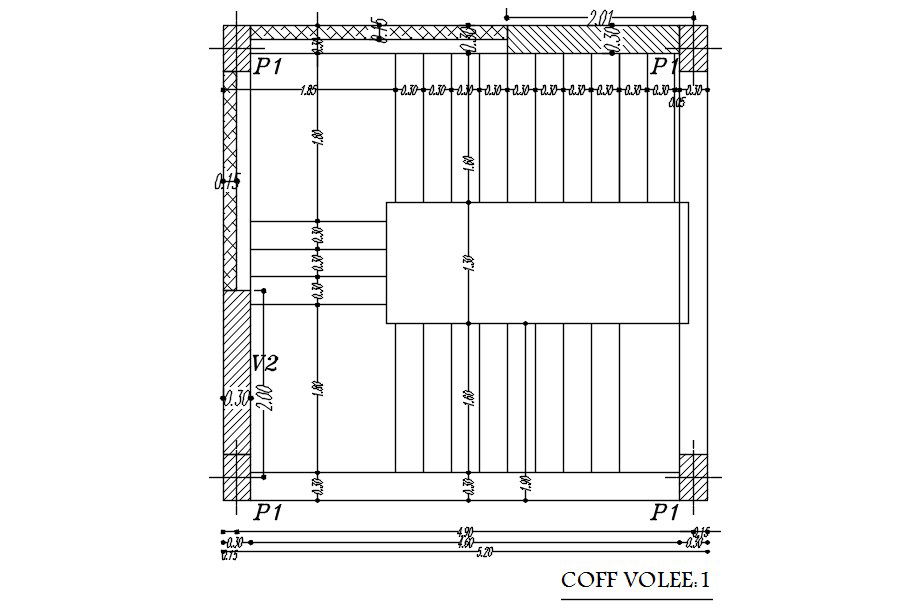 AutoCAD 2D plan of staircase with details and dimensions, CAD file, dwg file