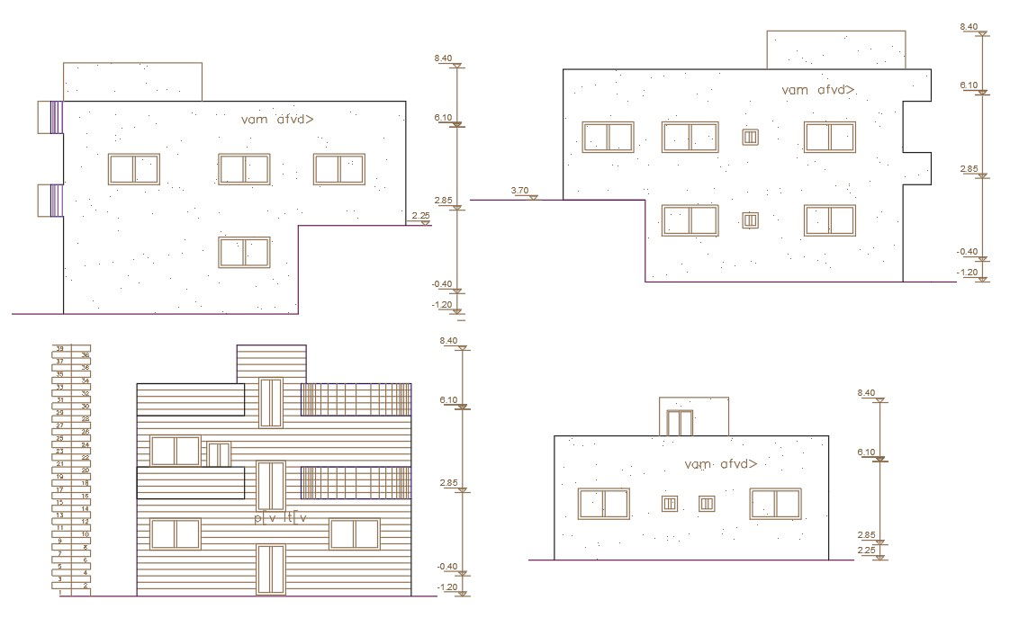 AutoCAD 2 Storey House Building Elevation Design
