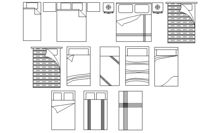 Double and Single Bed 2D CAD Blocks in AutoCAD DWG File