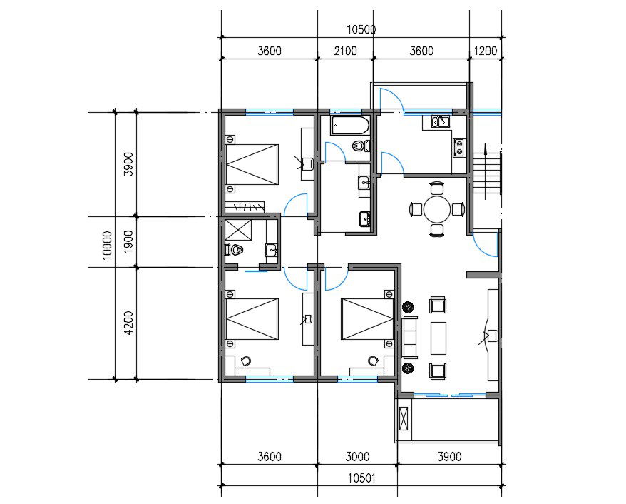 AutoCAD 3 BHK House Layout Plan Drawing Download DWG File