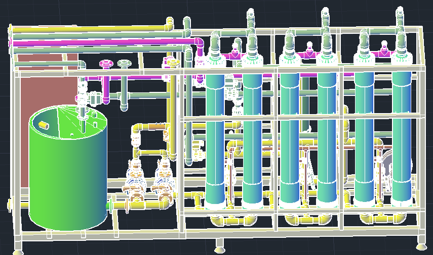 3D Piping and Filtration System Plan in AutoCAD File