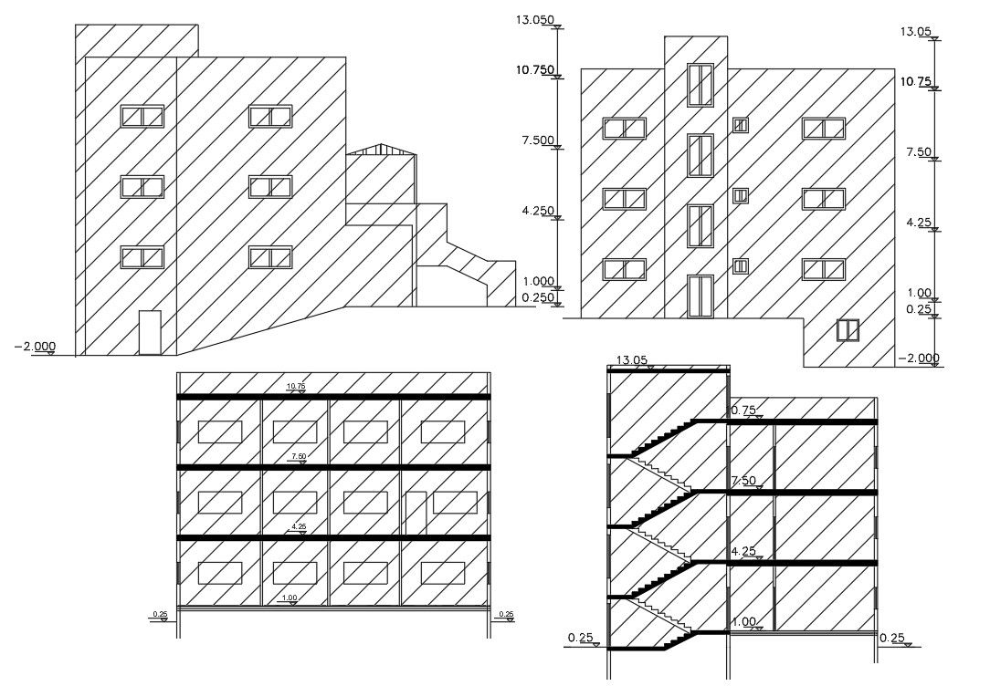 AutoCAD Apartment Building Sectional Elevation Design
