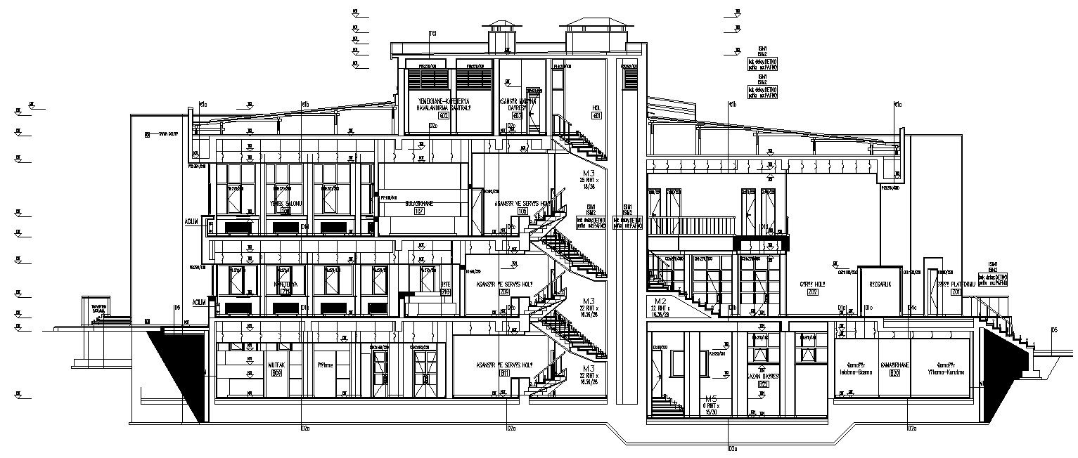 AutoCAD CAD DWG Drawing file of the G+2 Factory building section design with staircase view is given in this drawing file. Download the AutoCAD DWG file.