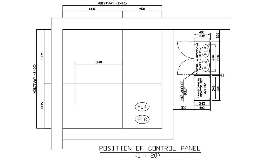 AutoCAD DWG 2D drawing file contains the Position of control panel section details. Download the AutoCAD 2D DWG file.