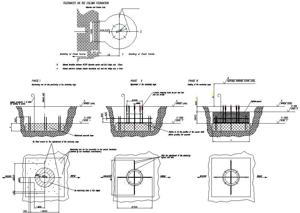 AutoCAD DWG Drawing 2D file shows the Details of the typical foundation construction details.,Download the AutoCAD DWG file.