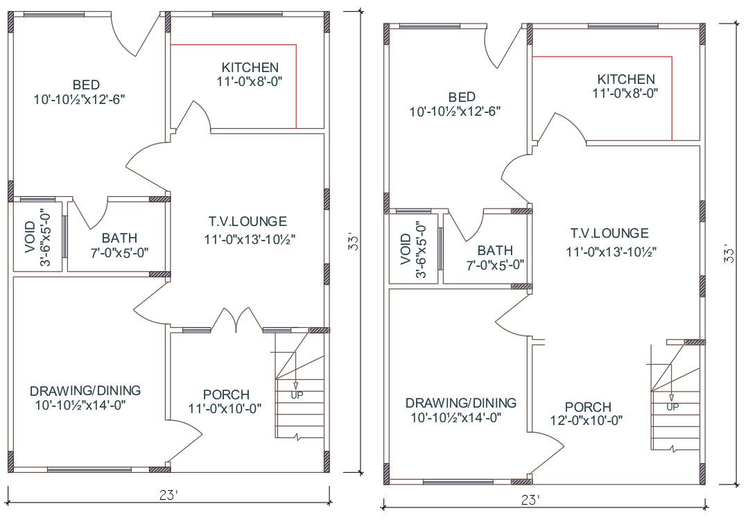 AutoCAD DWG Drawing file of 23'X33' single bedroom G+1 House plan ,Download the AutoCAD Drawing file.