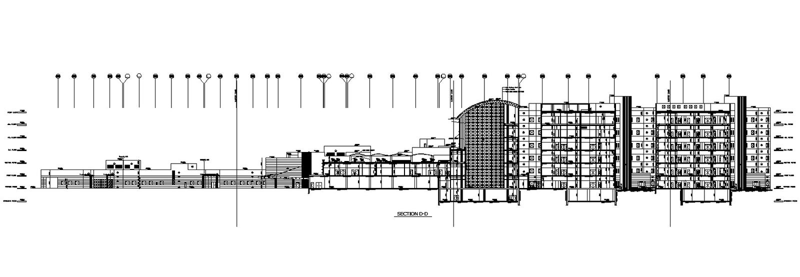 AutoCAD DWG Drawing file of the typical section and elevation details contain the long office building.