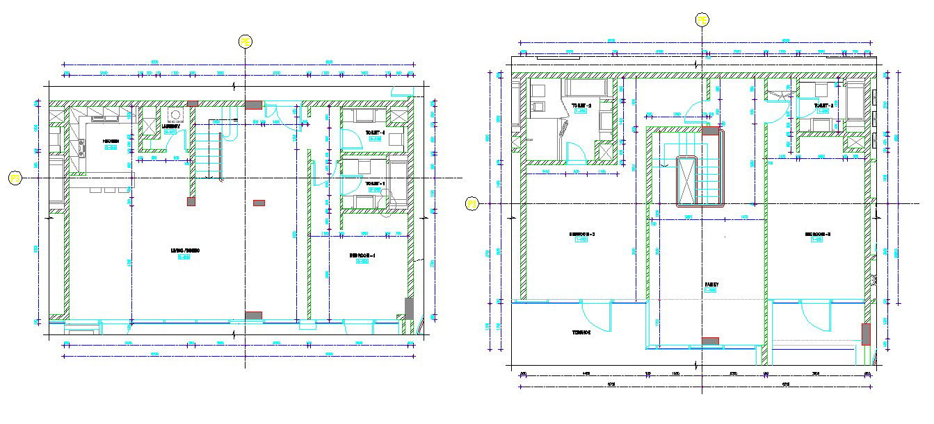 Single and Double Bedroom Home Plans in AutoCAD DWG File