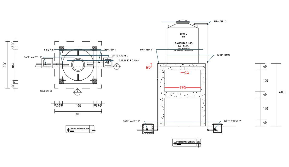 AutoCAD DWG drawing file gives the details of Over head water tank.Download the AutoCAD 2D DWG file