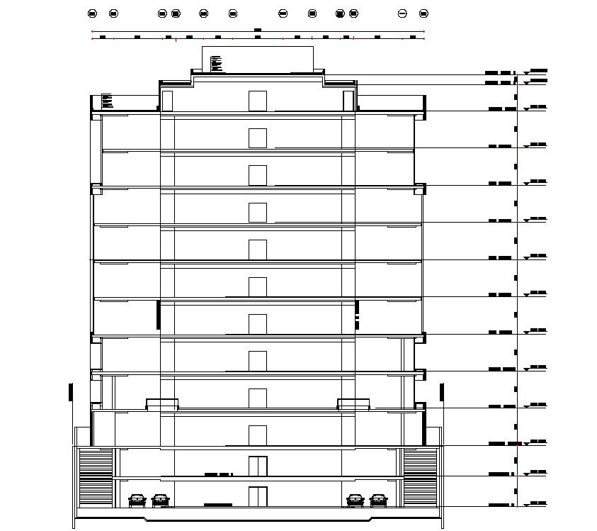 AutoCAD DWG drawing file of G+11 Apartment elevation and section details is provided. Download the AutoCAD 2D DWG file.