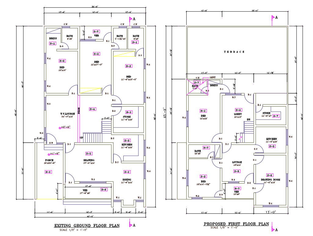 AutoCAD DWG drawing file of the 38'X44' G+1 3BHK house plan drawing layout available.Download the DWG file.