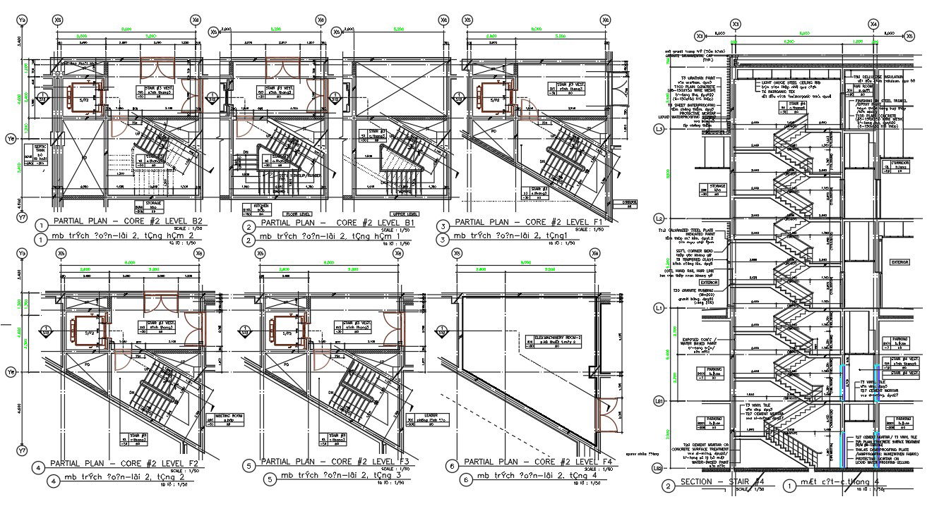 AutoCAD DWG drawing files Shows the detail of the partial section plan of the Staircase. Download the DWG file.