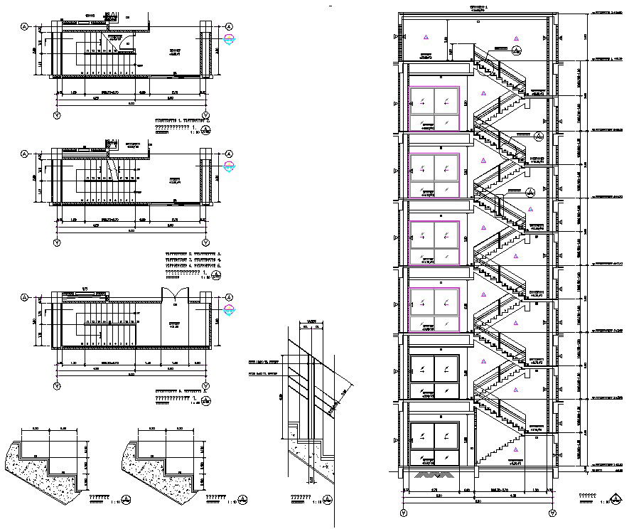 AutoCAD DWG drawing files having the detail of the Staircase section plan .