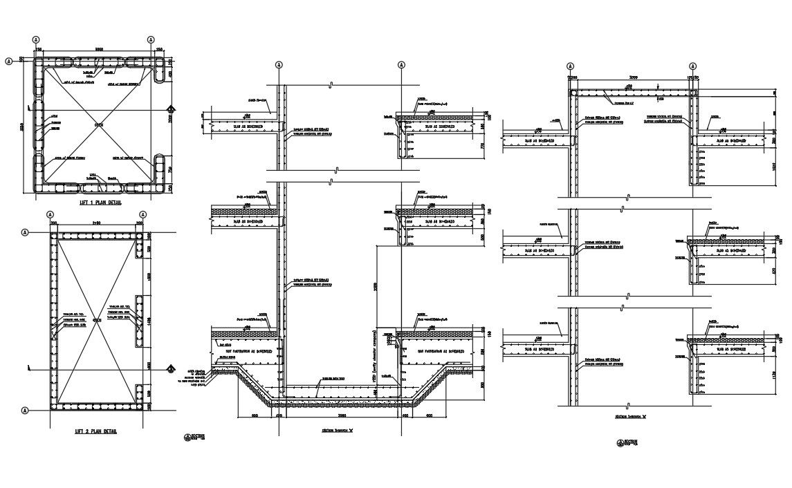 AutoCAD DWG drawing of the lift section details is given in this drawing. Download the AutoCAD 2D DWG file.