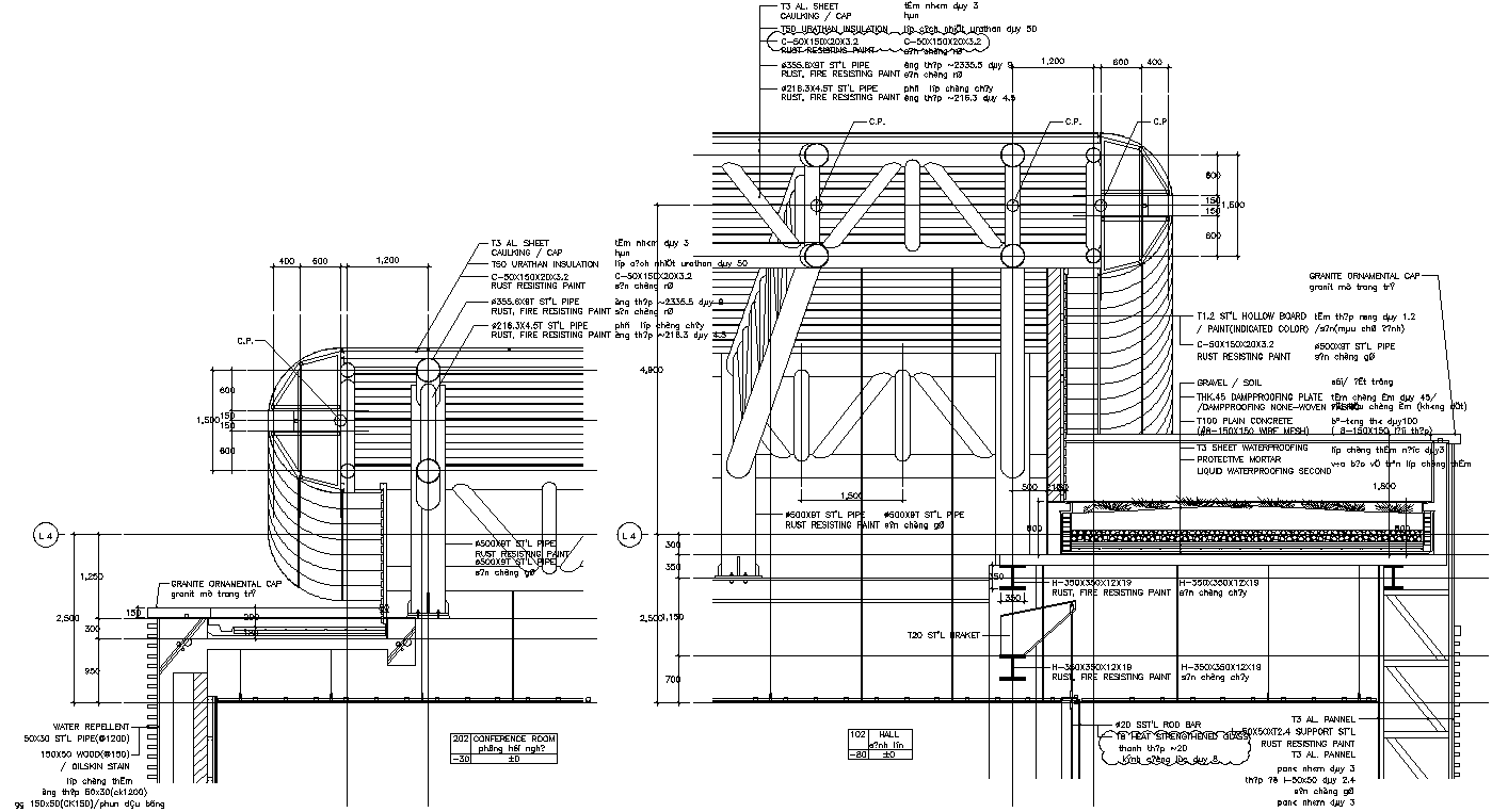 AutoCAD DWG file Showing the details of the Podium roof section. Download AutoCAD DWG file