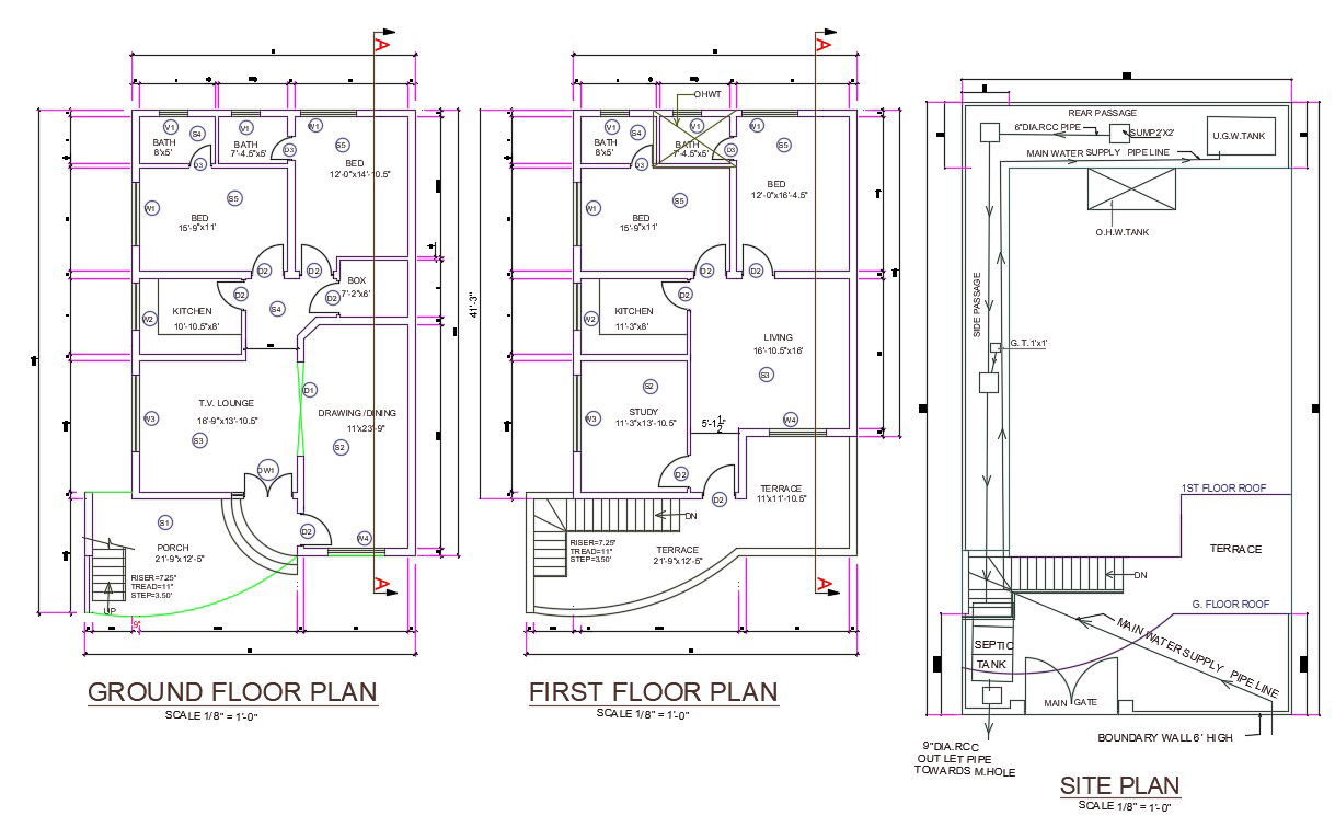 AutoCAD DWG file of 35'X65' 2BHK G+1 House plan layout.Download the AutoCAD Drawing file.