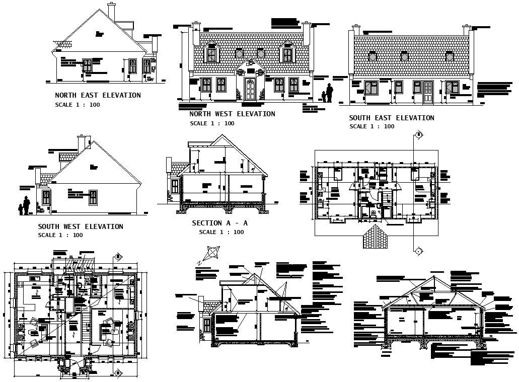 AutoCAD DWG file of Single story ground floor 2 bhk house plan with elevation.Download Autocad DWG file.