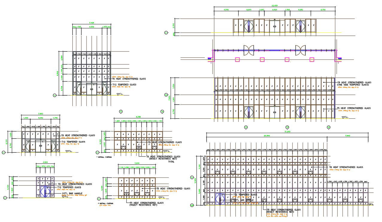 AutoCAD DWG file shows the Elevation details of the podium window. Download the AutoCAD drawing file.