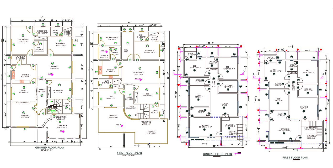 AutoCAD DWG file shows two types of 2BHK G+1 House plan AutoCAD DWG file,Download the AutoCAD Drawing file.