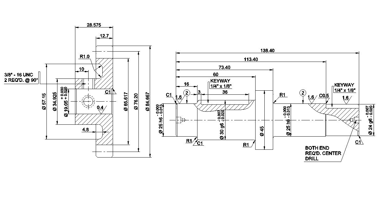 AutoCAD DWG mechanical Drawing of the gearbox stud ? 45 x 138.40 section detailed drawing is given in this CAD DWG file.Download now.