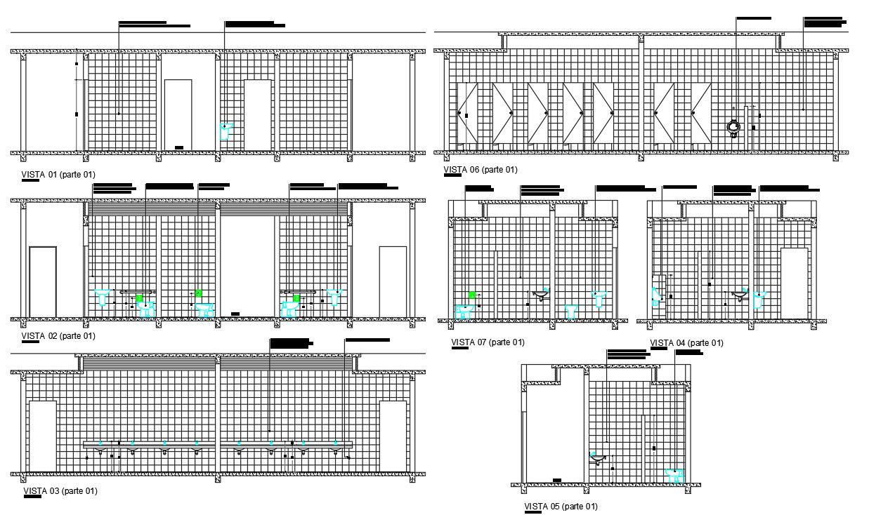 AutoCAD Detailed Drawing of the Toilet and Bathroom section details. Download the AutoCAD 2D DWG file.