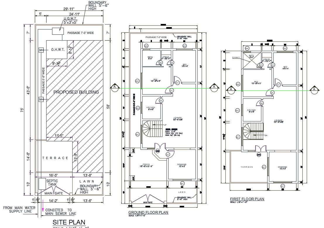 AutoCAD Drawing file of 2BHK G+1 site and House plan layout,Download the AutoCAD Drawing file.