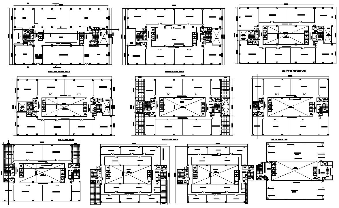 AutoCAD Drawing file of the G+9 office building a detailed floor plan. Download the AutoCAD DWG file.