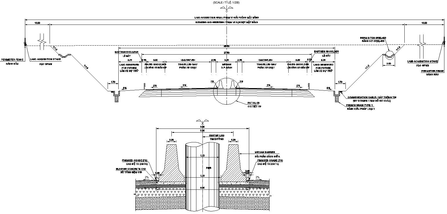 AutoCAD Drawing file of the typical Land Acquisition area, clearing and grabbing details are given.Download the AutoCAD DWG file.