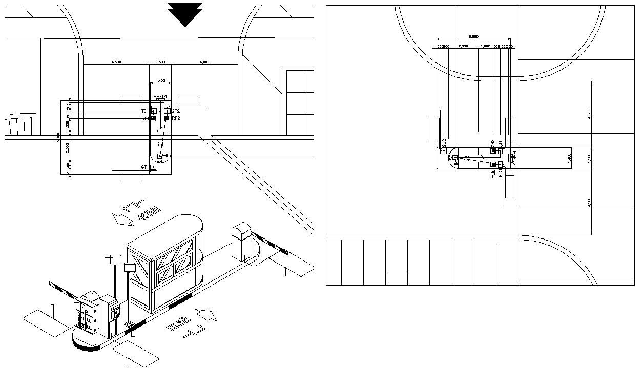 AutoCAD Drawing file showing the details of the Parking system of the toll booth elevation plan.Download the DWG file.