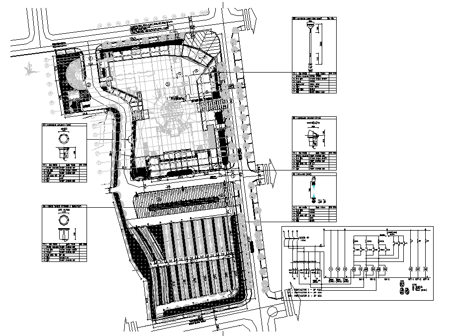 AutoCAD Drawing file showing the details of the Site floor plan with outdoor lighting connection, Download the AutoCAD DWG file.