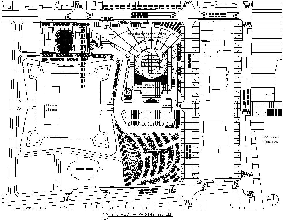 AutoCAD Drawing file showing the details of the Site plan of the Parking system.