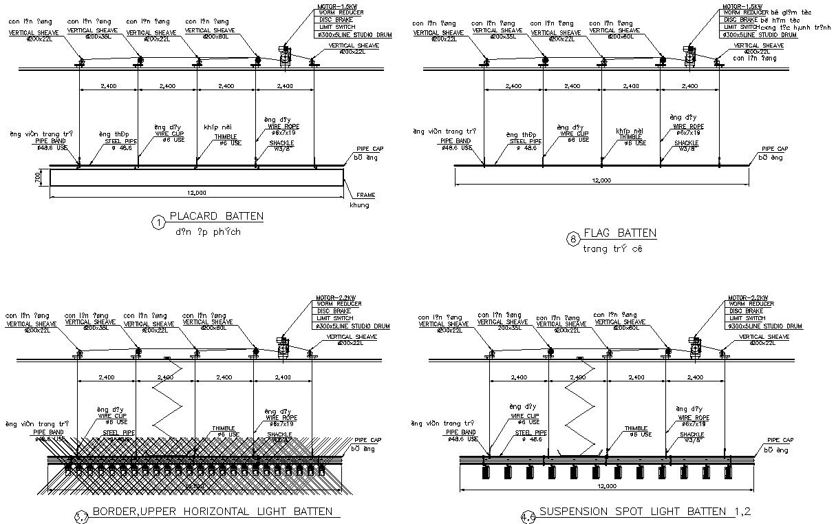 AutoCAD Drawing file showing the different types of Batten diagram details. Download the DWG file.