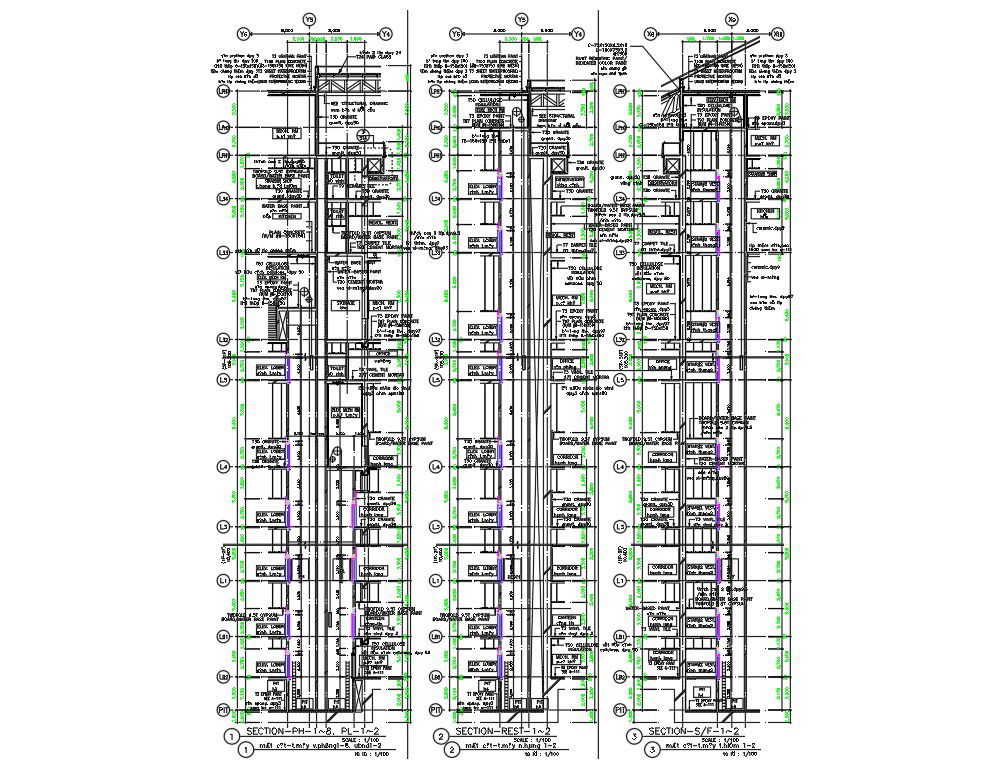 AutoCAD Drawing file shows the section details of the Office Building,Download the AutoCAD drawing file.