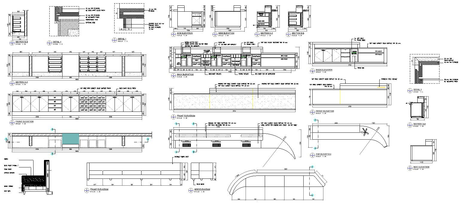AutoCAD Drawing files show the Modular kitchen cabinet section and elevation drawing.Download the AutoCAD 2D DWG file.