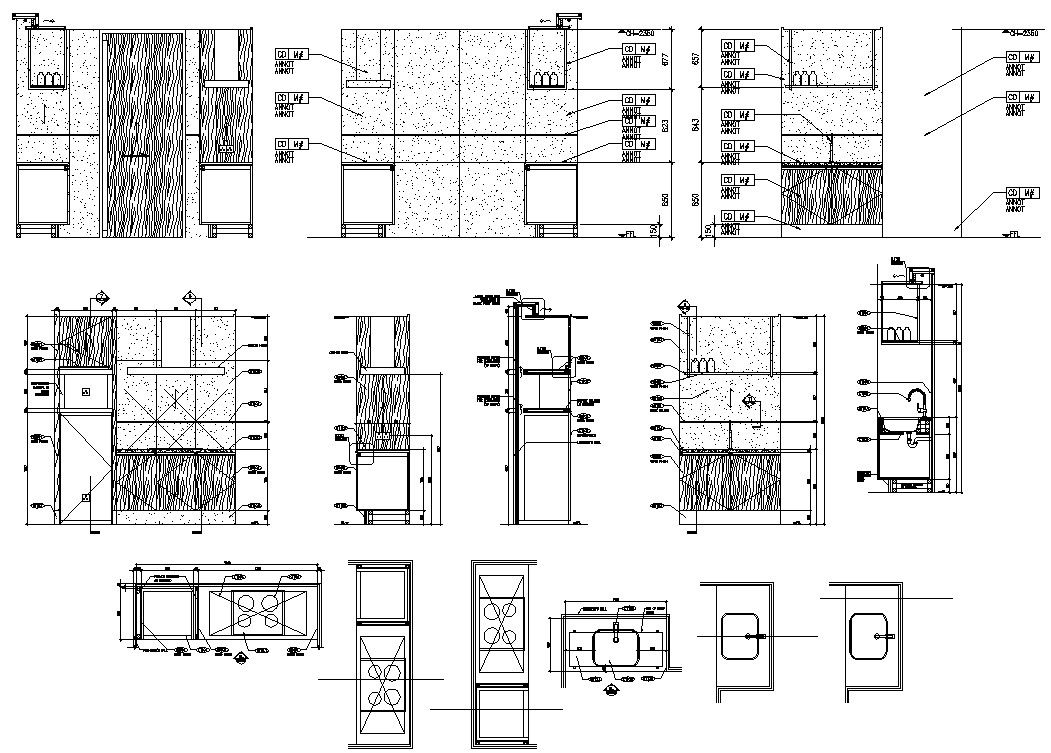 AutoCAD Drawing files show the kitchen cabinet section and elevation drawing.