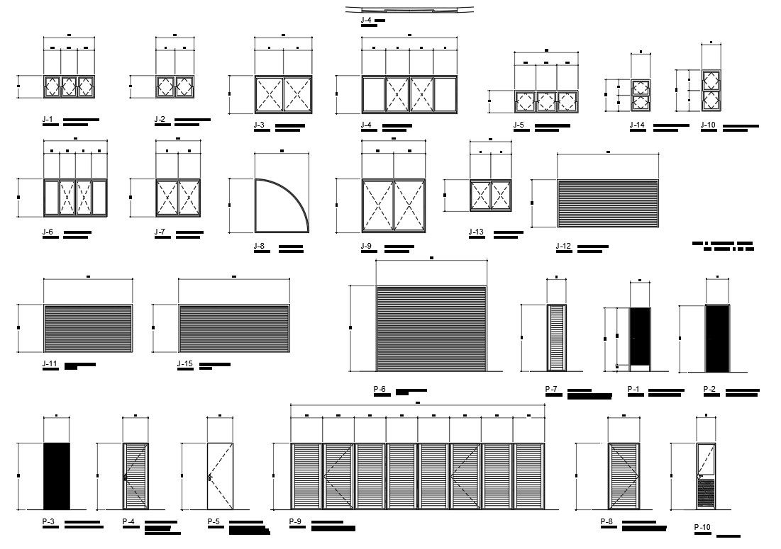 AutoCAD Drawing of the section plan design of the doors, window, and shutter. Download the Autocad DWG 2D file.