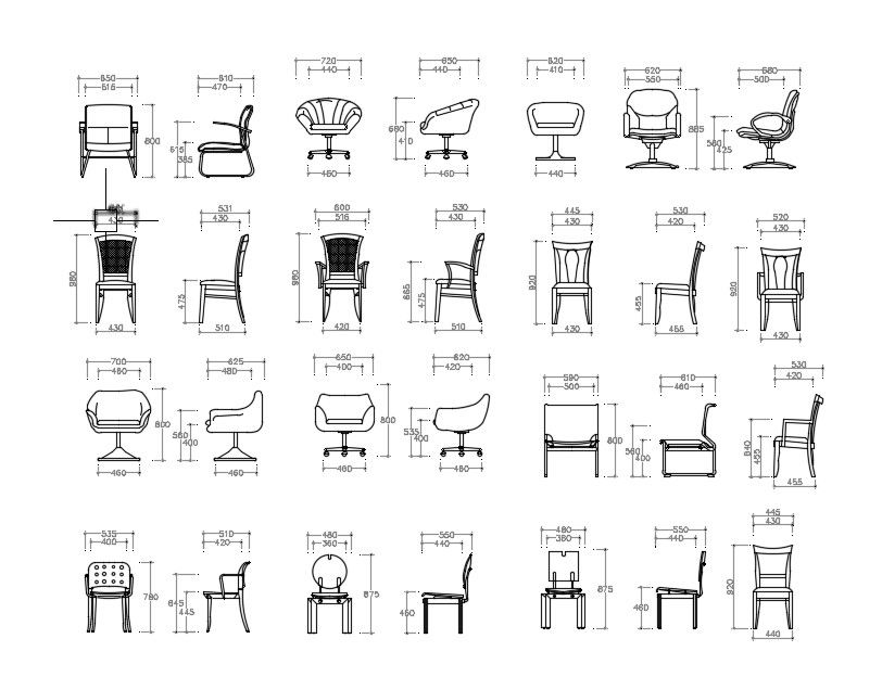 AutoCAD Furniture Chair Blocks Free Download in DWG file