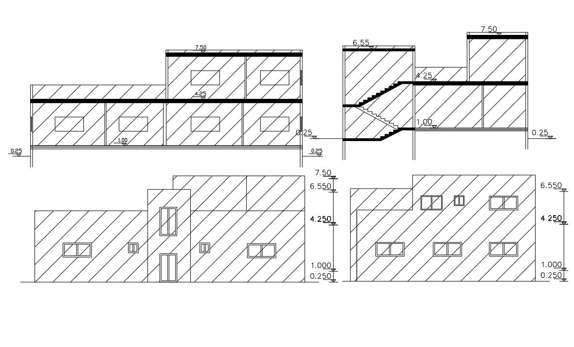 AutoCAD House Building Front And Side View Design
