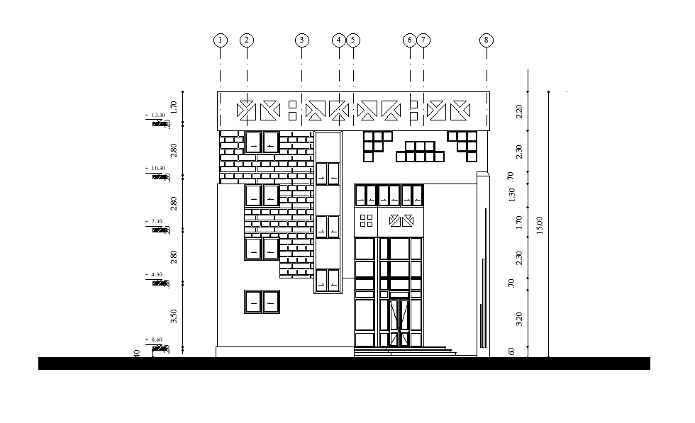 AutoCAD House Building Front Elevation Design Download DWG File