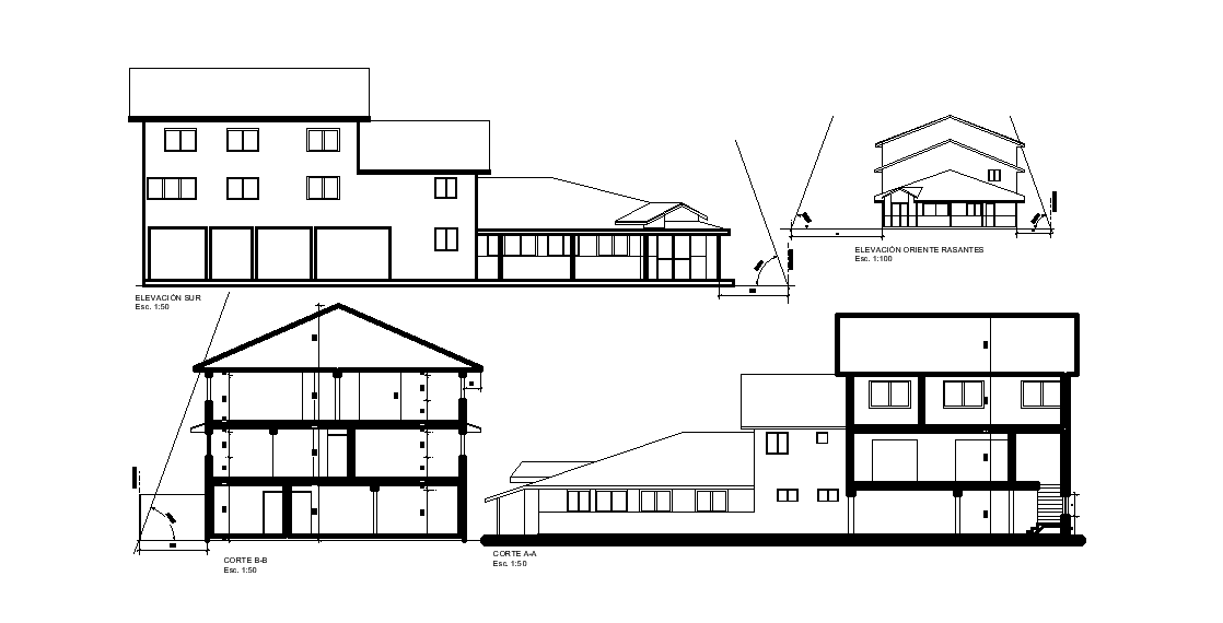 AutoCAD House Building Section Elevation Design DWG File